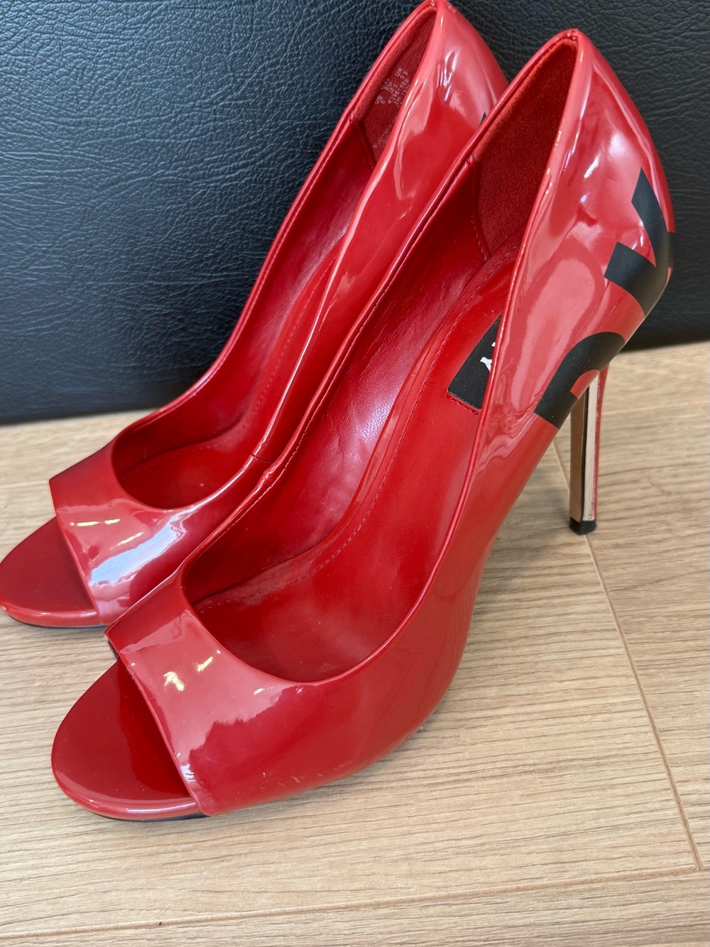 DKNY Red Patent Peep-Toe High Heels Sz 8